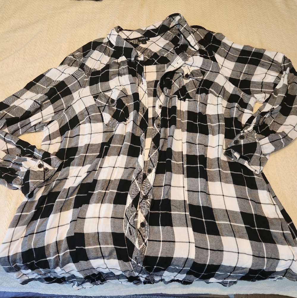 Torrid Black and White Checkered Blouse